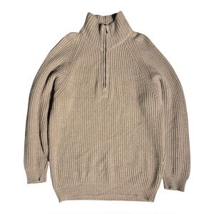 Malo 100% Cashmere Half Zip Turtleneck Knit Sweater Beige